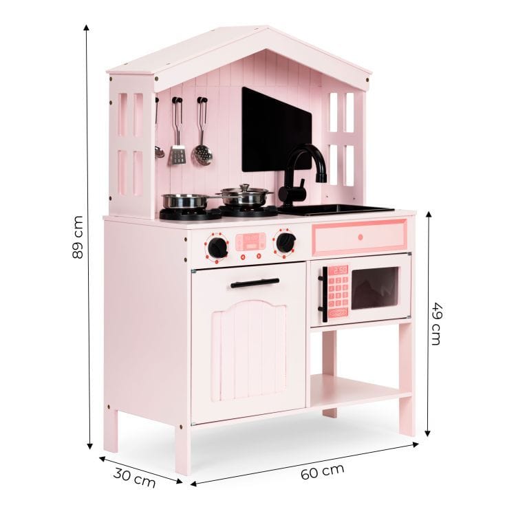 Meowbaby Wooden Play Kitchen for Children with Oven, Burners, Microwave and Accessories