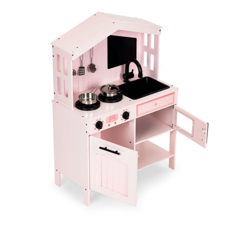 Meowbaby Wooden Play Kitchen for Children with Oven, Burners, Microwave and Accessories