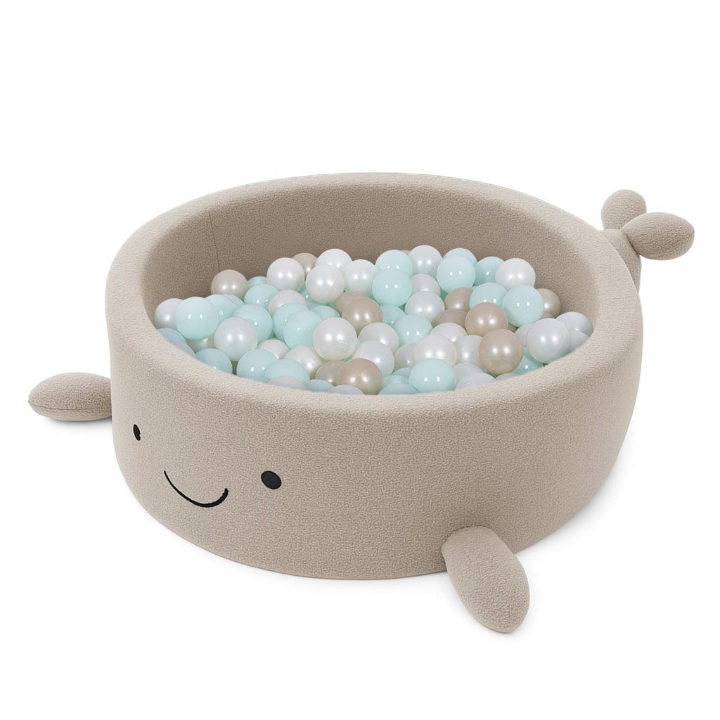 Meowbaby Foam Ball pit for Child - Whale | Balls to Choose | Oat Biscuit Beige | Boucle
